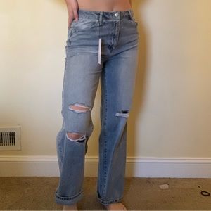 D.jeans straight leg light wash mid rise jeans
